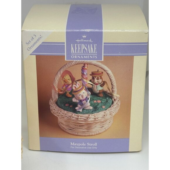 VTG 1993 Hallmark Keepsake Ornament “Maypole Stroll” with Display Basket Decor - Picture 6 of 9